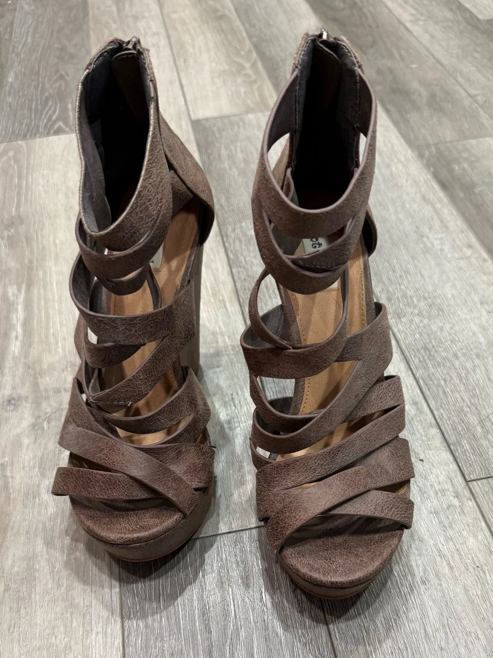 Not Rated Brown Strappy Wedge Sandals